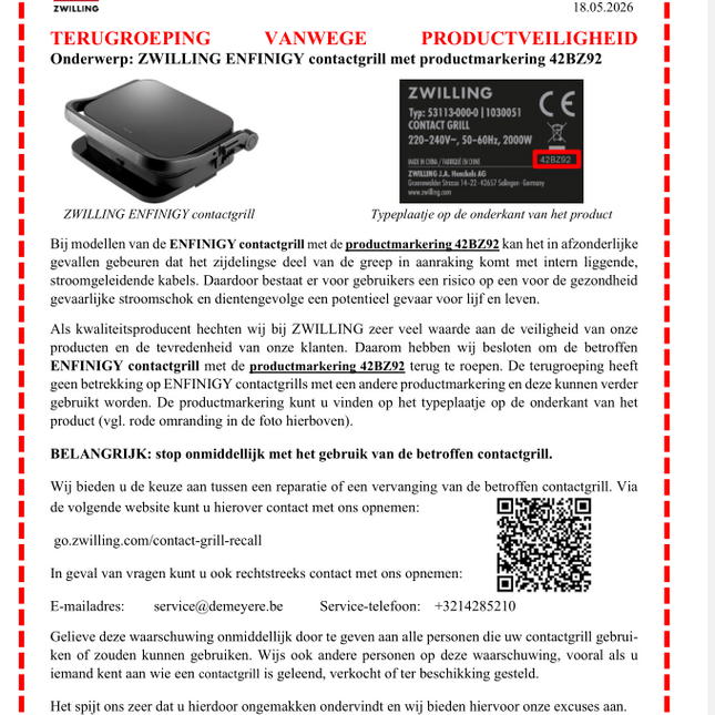 Zwilling Enfinigy Contactgrill zwart