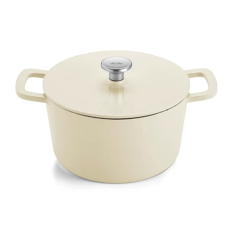 Fissler Moments Collection, geëmailleerde gietijzeren pan ( 26 cm), antiaanbaklaag, hoge rand, met schenktuit, ophangoog, PFAS/PTFE-vrij, inductie, ivoorwit Fissler Moments Collection, geëmailleerde gietijzeren pan ( 26 cm), antiaanbaklaag, hoge rand, met schenktuit, ophangoog, PFAS/PTFE-vrij, inductie, ivoorwit