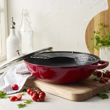 Staub Specialities Wok met glazen deksel Kersenrood 30cm